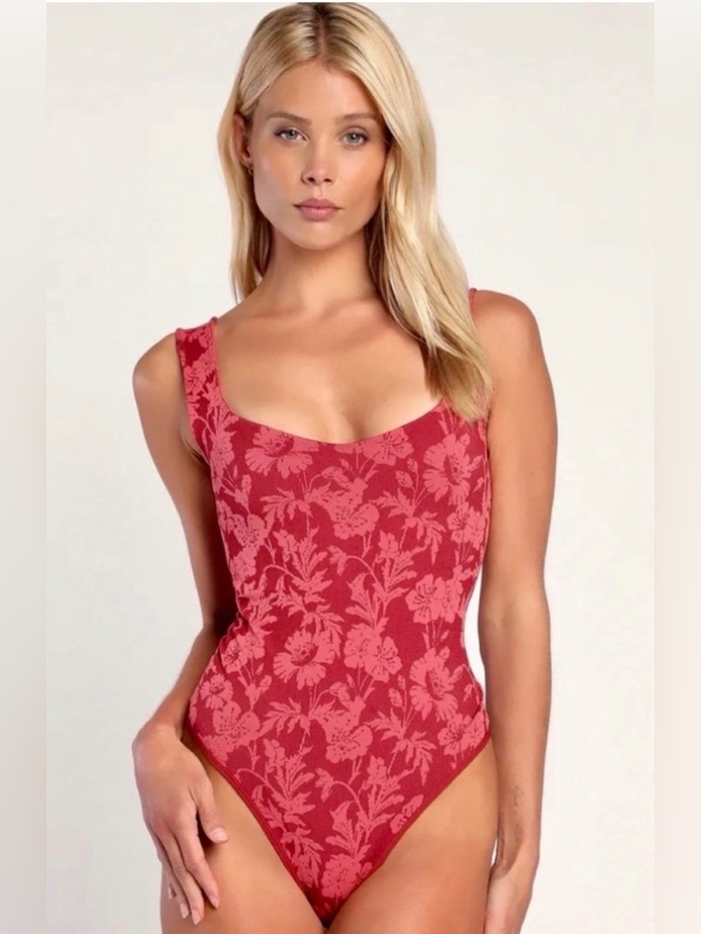 FREE PEOPLE Printed Clean Lines Wine Red Floral Print Bodysuit XS/S balletcore